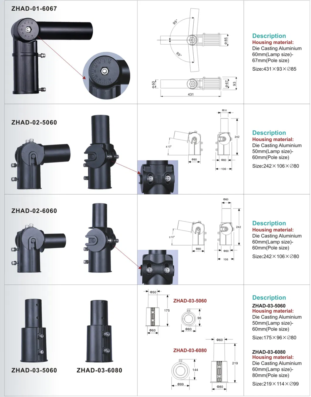 Street Light Mounting Accessories Spigot Adapter Street Light Components Luce Palo 60mm