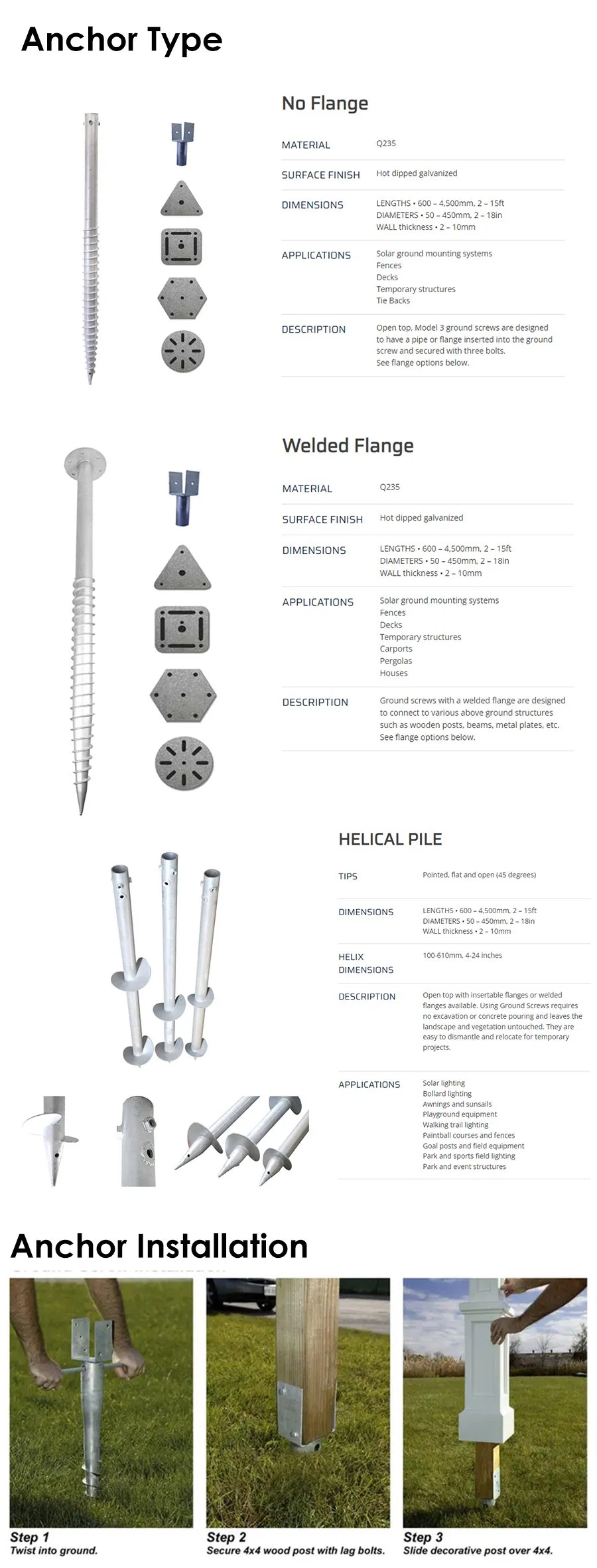 Helical Screw Piles Bolt Head Ground Anchor Spiral Ground Anchor Drill