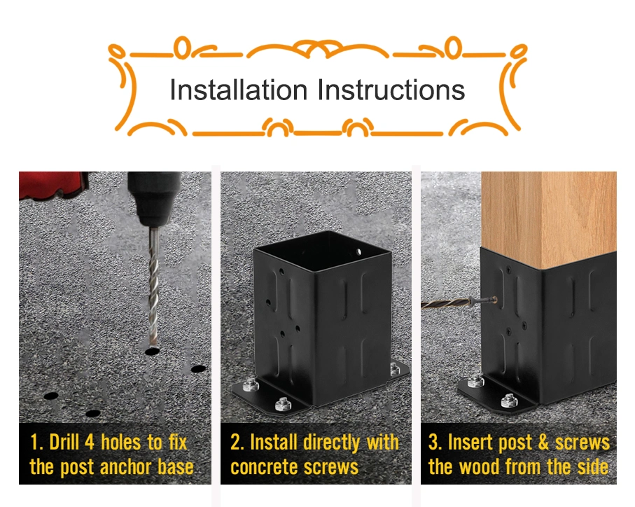 Bracket Holder Fence Post Base Mount Concrete Deck Post Anchor with Powder Coated